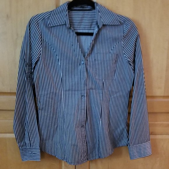 Express Grey & White Striped Button Down - SP - Picture 1 of 4